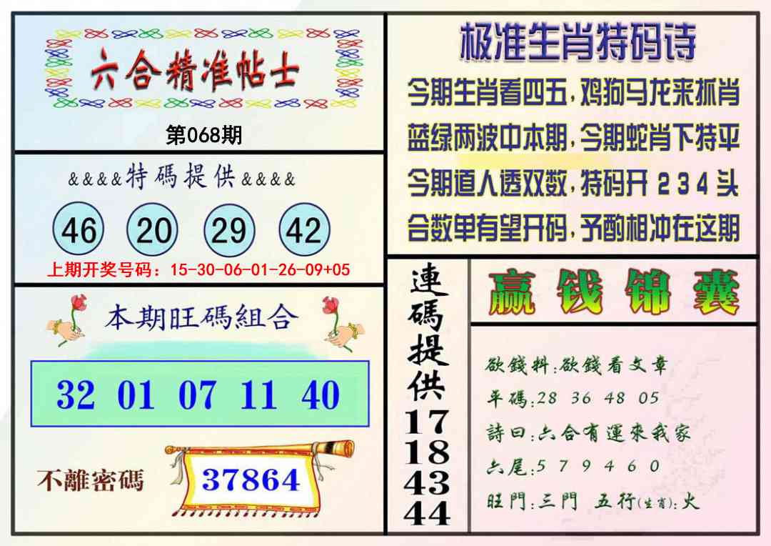 068期精准贴士[图]