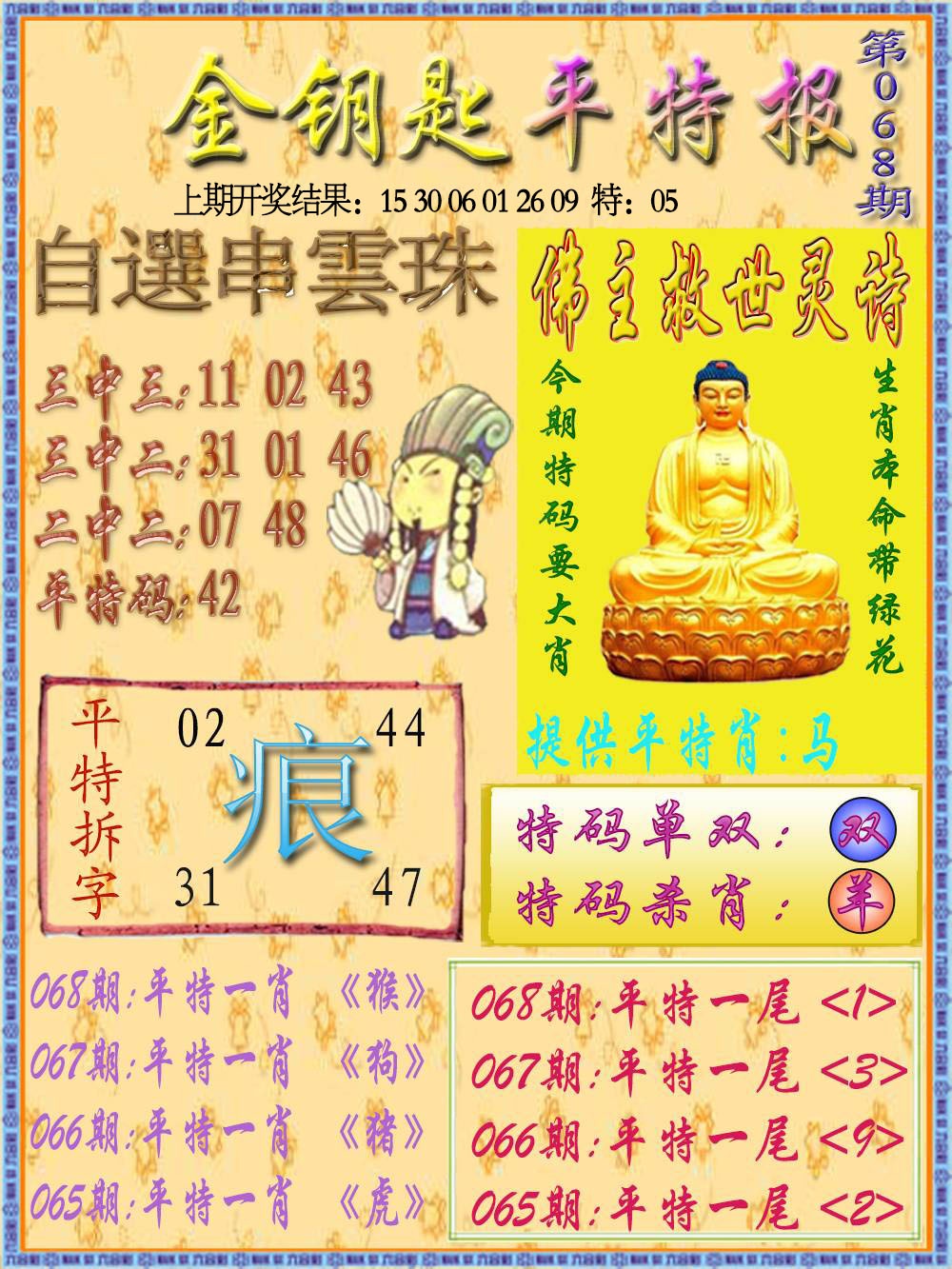 068期金钥匙平特报[图]