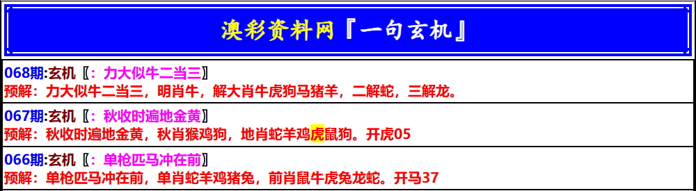 068期澳门一句玄机[图]