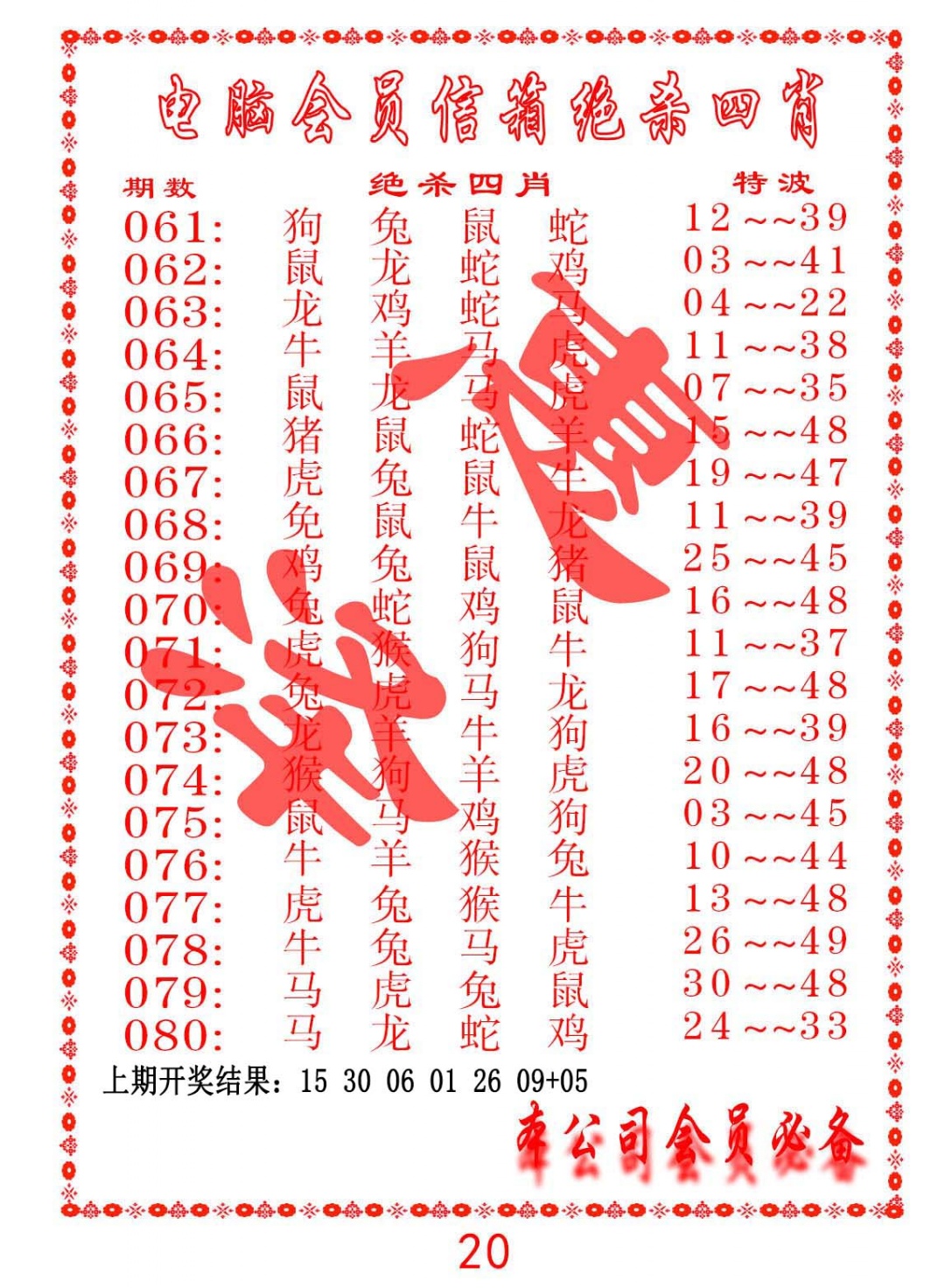 068期电脑会员-绝杀四肖[图]